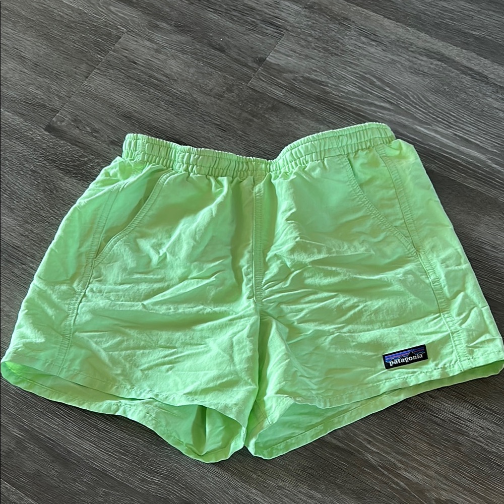 Patagonia Light Green Shorts with Blue Drawstring